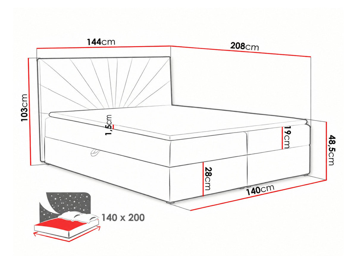Continental bed Gevona 140 x 200 cm with storage, red 5166526